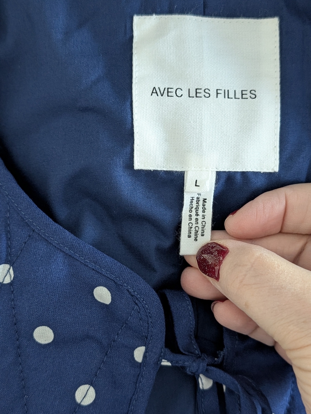 Avec Les Filles Quilted Coat Size Large New With Tags Navy & White w/ Tie Front
